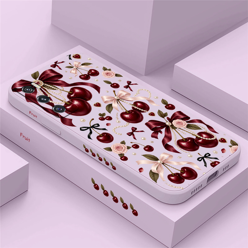 Vivo V40 - Roze strik, rode kersenprint, beschermhoes voor