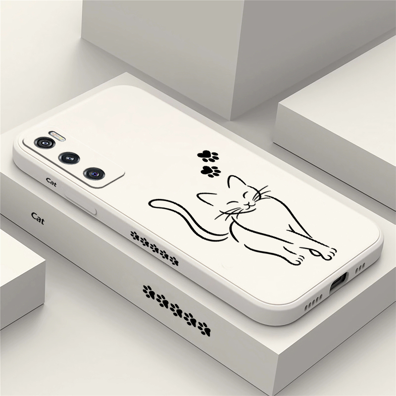 Vivo V40 - Schattige kattenprint, zwarte telefoonhoes voor Vivo